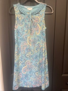 Sleeveless Pastel Paisley Mini Dress in Light Blue